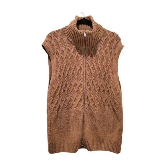 COS Cable-Knit Zip-Up Vest Regular XL Brown Washable Wool - Picture 2 of 9
